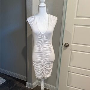 bebe White Ruched Mini Dress